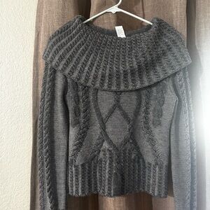 Les Copains Gray Cowl Neck Sweater with Cable Knit Design